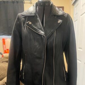 Women's Black Michael Kors Genuine Leather Jacket
